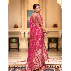 Mayawye Women's Silk Printed Saree With Unstitched Blouse 5.5Mtr (Pink)