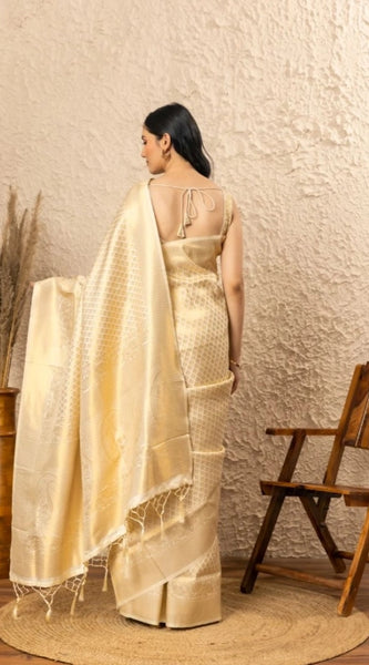 Mayawye Women's Silk Printed Saree With Unstitched Blouse 5.5Mtr (Gold)