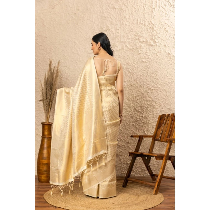 Mayawye Women's Silk Printed Saree With Unstitched Blouse 5.5Mtr (Gold)