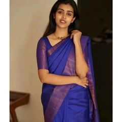 Mayawye Women's Silk Printed Saree With Unstitched Blouse 5.5Mtr (Blue)