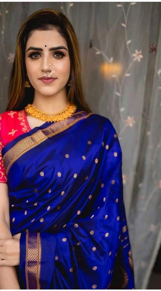 Mayawye Women's Silk Printed Saree With Unstitched Blouse 5.5Mtr (Blue)
