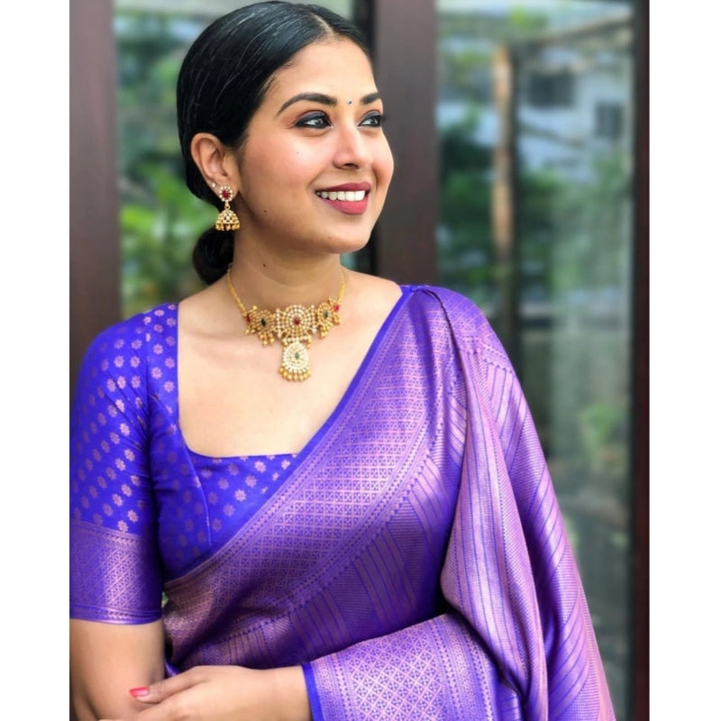 Mayawye Women's Silk Printed Saree With Unstitched Blouse 5.5Mtr (Blue)