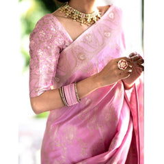Mayawye Women's Silk Printed Saree With Unstitched Blouse 5.5Mtr (Pink)