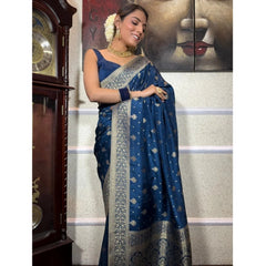Mayawye Women's Silk Printed Saree With Unstitched Blouse 5.5Mtr (Rama)