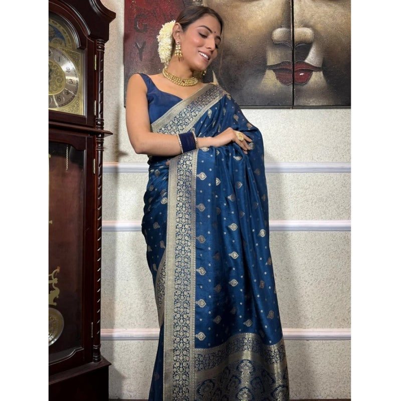 Mayawye Women's Silk Printed Saree With Unstitched Blouse 5.5Mtr (Rama)