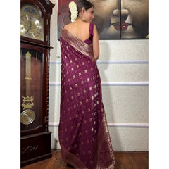 Mayawye Women's Silk Printed Saree With Unstitched Blouse 5.5Mtr (Wine)