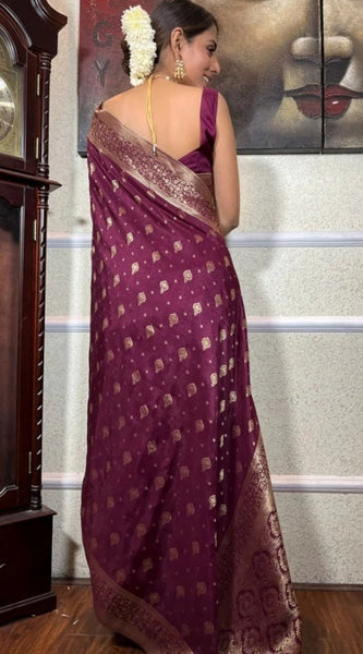 Mayawye Women's Silk Printed Saree With Unstitched Blouse 5.5Mtr (Wine)