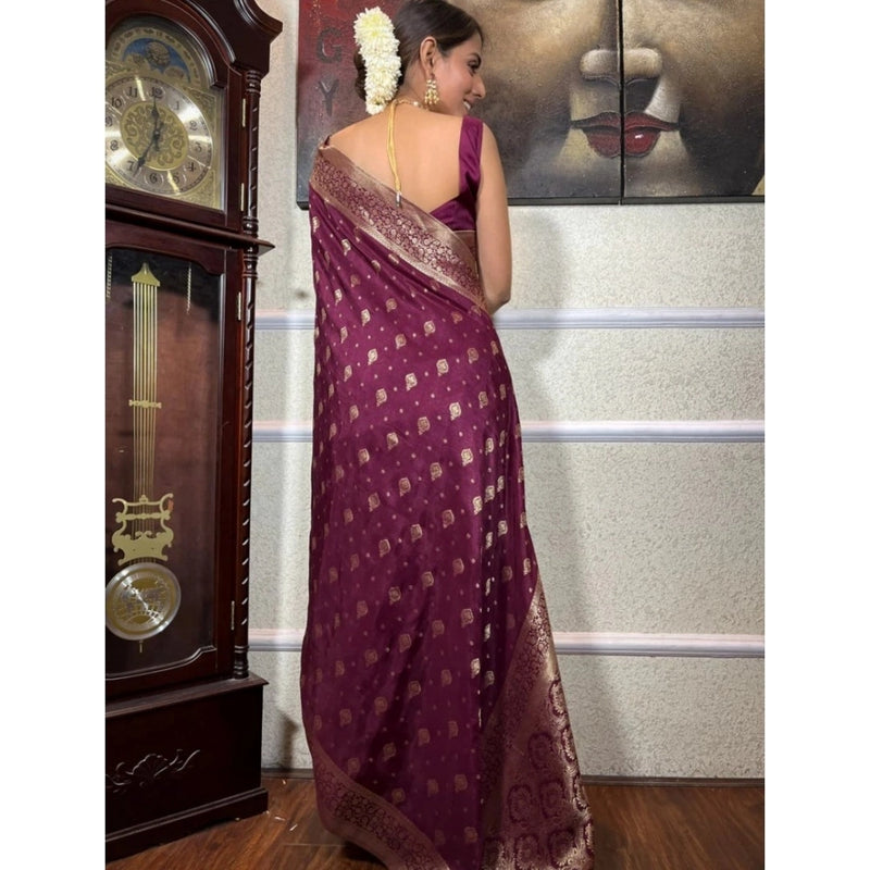 Mayawye Women's Silk Printed Saree With Unstitched Blouse 5.5Mtr (Wine)