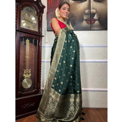 Mayawye Women's Silk Printed Saree With Unstitched Blouse 5.5Mtr (Green)