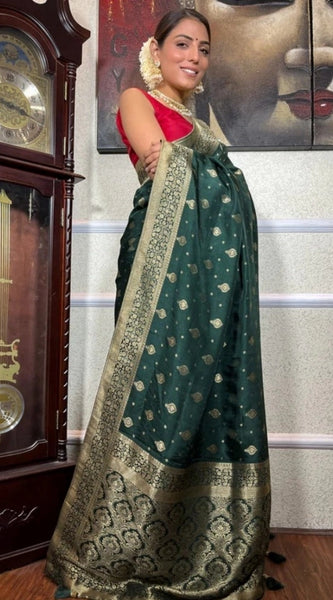 Mayawye Women's Silk Printed Saree With Unstitched Blouse 5.5Mtr (Green)