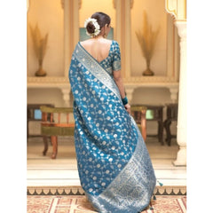 Mayawye Women's Silk Printed Saree With Unstitched Blouse 5.5Mtr (Rama)