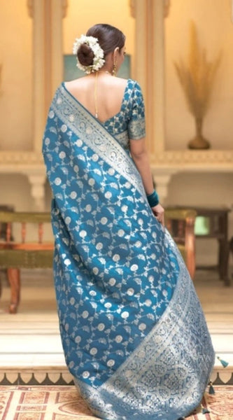 Mayawye Women's Silk Printed Saree With Unstitched Blouse 5.5Mtr (Rama)