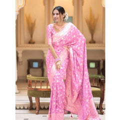 Mayawye Women's Silk Printed Saree With Unstitched Blouse 5.5Mtr (Pink)