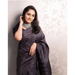 Mayawye Women's Silk Printed Saree With Unstitched Blouse 5.5Mtr (Black)