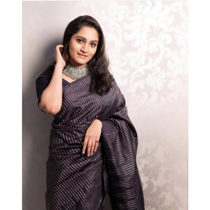 Mayawye Women's Silk Printed Saree With Unstitched Blouse 5.5Mtr (Black)