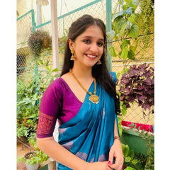 Mayawye Women's Silk Printed Saree With Unstitched Blouse 5.5Mtr (Rama)