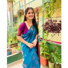 Mayawye Women's Silk Printed Saree With Unstitched Blouse 5.5Mtr (Rama)
