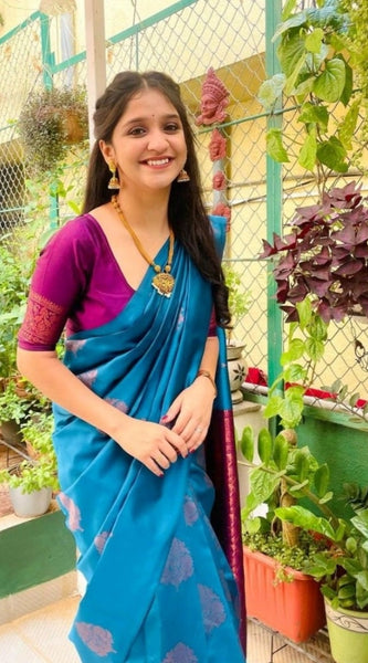 Mayawye Women's Silk Printed Saree With Unstitched Blouse 5.5Mtr (Rama)