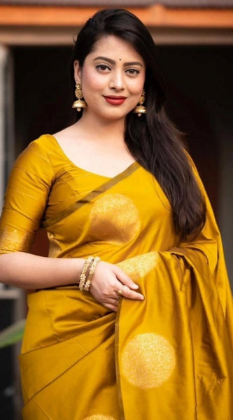 Mayawye Women's Silk Printed Saree With Unstitched Blouse 5.5Mtr (Yellow)