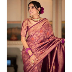 Mayawye Women's Silk Printed Saree With Unstitched Blouse 5.5Mtr (Wine)
