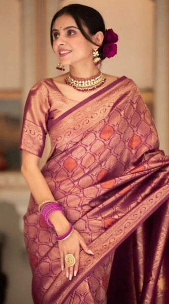 Mayawye Women's Silk Printed Saree With Unstitched Blouse 5.5Mtr (Wine)