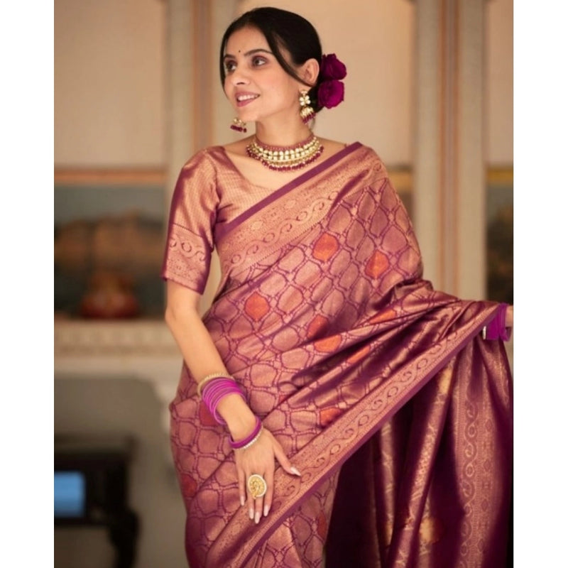 Mayawye Women's Silk Printed Saree With Unstitched Blouse 5.5Mtr (Wine)