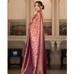 Mayawye Women's Silk Printed Saree With Unstitched Blouse 5.5Mtr (Wine)