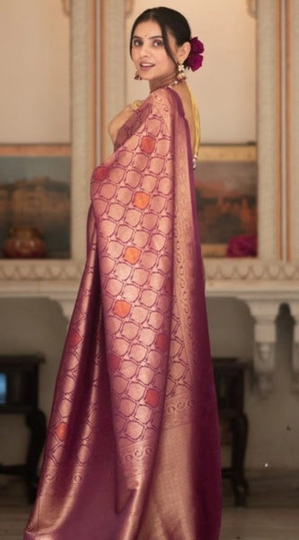 Mayawye Women's Silk Printed Saree With Unstitched Blouse 5.5Mtr (Wine)