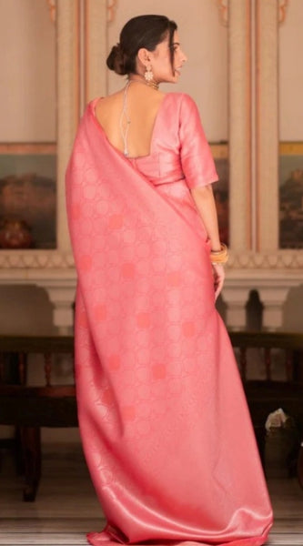 Mayawye Women's Silk Printed Saree With Unstitched Blouse 5.5Mtr (Pink)
