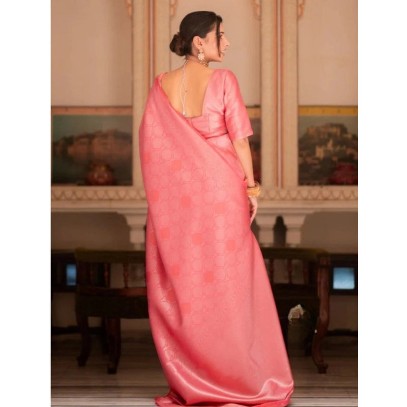 Mayawye Women's Silk Printed Saree With Unstitched Blouse 5.5Mtr (Pink)