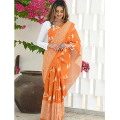 Mayawye Women's Silk Printed Saree With Unstitched Blouse 5.5Mtr (Orange)