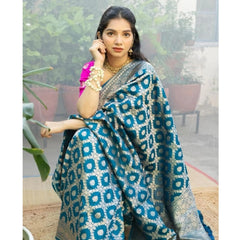 Mayawye Women's Silk Printed Saree With Unstitched Blouse 5.5Mtr (Sky Blue)