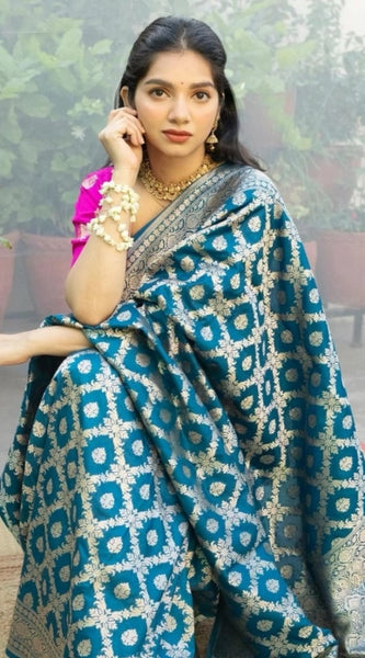 Mayawye Women's Silk Printed Saree With Unstitched Blouse 5.5Mtr (Sky Blue)
