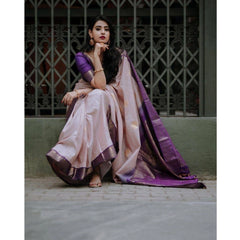 Mayawye Women's Silk Printed Saree With Unstitched Blouse 5.5Mtr (Purple)