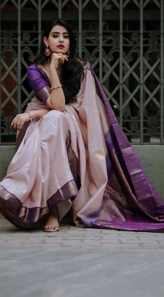 Mayawye Women's Silk Printed Saree With Unstitched Blouse 5.5Mtr (Purple)