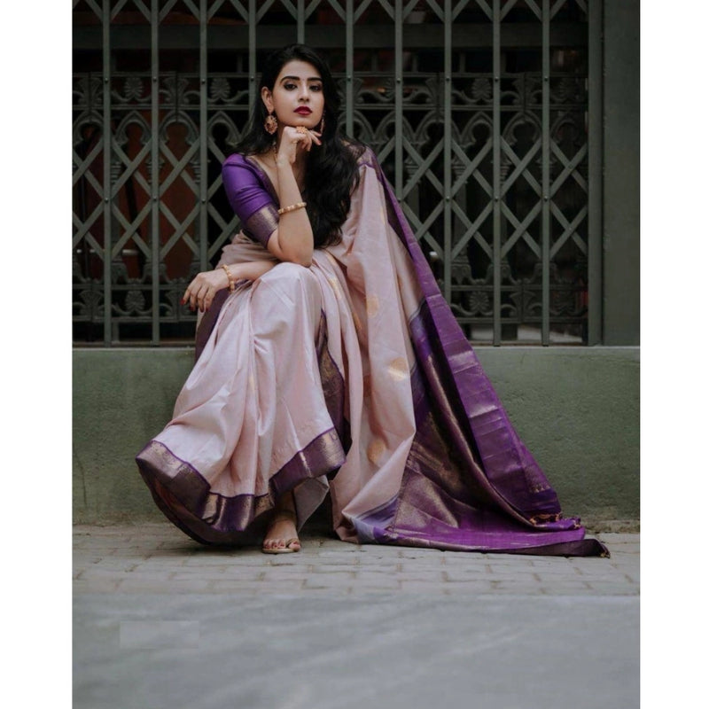 Mayawye Women's Silk Printed Saree With Unstitched Blouse 5.5Mtr (Purple)
