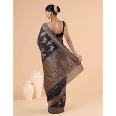 Mayawye Women's Silk Printed Saree With Unstitched Blouse 5.5Mtr (Black)