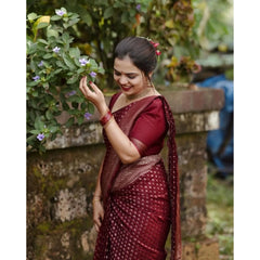 Mayawye Women's Silk Printed Saree With Unstitched Blouse 5.5Mtr (Maroon)