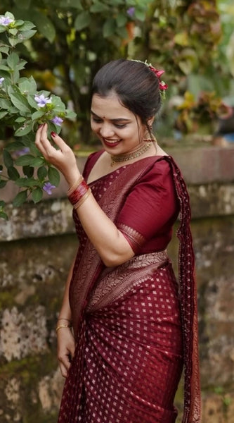 Mayawye Women's Silk Printed Saree With Unstitched Blouse 5.5Mtr (Maroon)