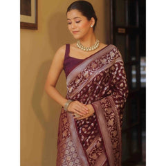Mayawye Women's Silk Printed Saree With Unstitched Blouse 5.5Mtr (Maroon)