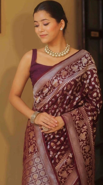 Mayawye Women's Silk Printed Saree With Unstitched Blouse 5.5Mtr (Maroon)