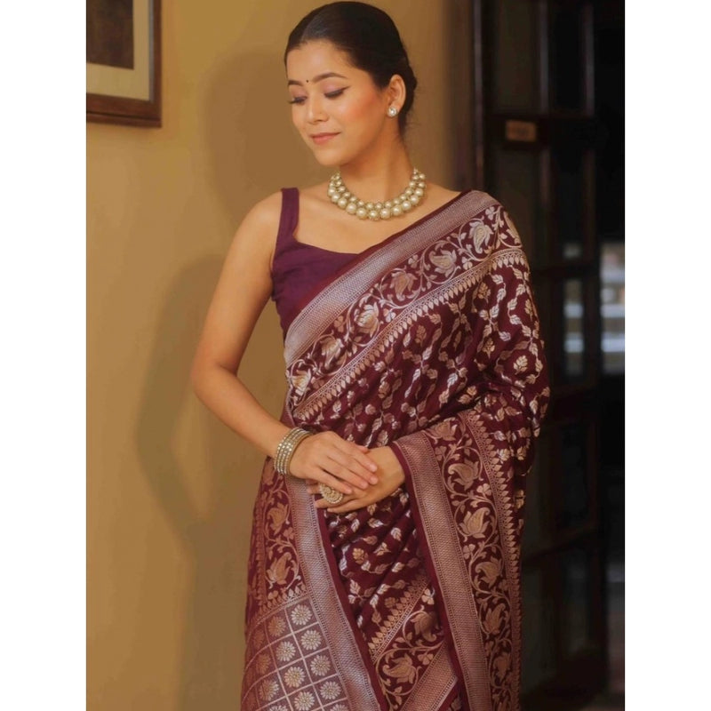 Mayawye Women's Silk Printed Saree With Unstitched Blouse 5.5Mtr (Maroon)