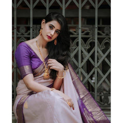 Mayawye Women's Silk Printed Saree With Unstitched Blouse 5.5Mtr (Purple)