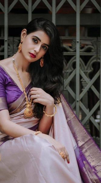 Mayawye Women's Silk Printed Saree With Unstitched Blouse 5.5Mtr (Purple)