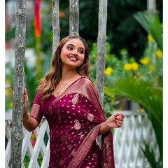 Mayawye Women's Silk Printed Saree With Unstitched Blouse 5.5Mtr (Wine)