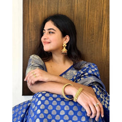 Mayawye Women's Silk Printed Saree With Unstitched Blouse 5.5Mtr (Royal Blue)
