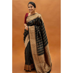 Mayawye Women's Silk Printed Saree With Unstitched Blouse 5.5Mtr (Black)