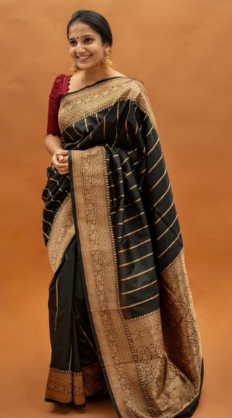 Mayawye Women's Silk Printed Saree With Unstitched Blouse 5.5Mtr (Black)