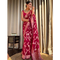 Mayawye Women's Silk Printed Saree With Unstitched Blouse 5.5Mtr (Pink)