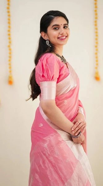 Mayawye Women's Cotton  Printed Saree With Unstitched Blouse 5.5Mtr (Pink)